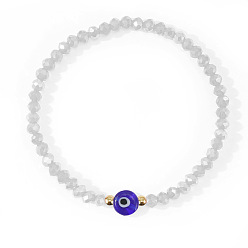 Белый Дым Браслеты из стеклянных и латунных бусин, украшения от сглаза для женщин, золотые, серый, 6.89 дюйм (17.5 см)