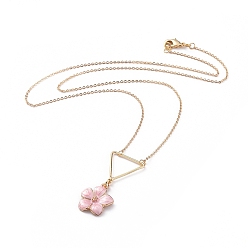 Pink Flower Zinc Alloy Pendant Necklaces, with Enamel, Brass Triangle Pendants, Cable Chain and Lobster Claw Clasps, Pink, 18.11 inch(46cm)