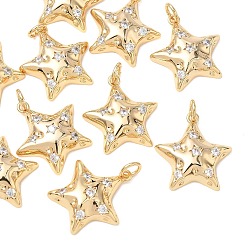Real 18K Gold Plated SHEGRACE Brass Clear Cubic Zirconia Pendants, Star Charms, Cadmium Free & Lead Free & Nickel Free, Real 18K Gold Plated, 18.5x17.5x4.5mm, Hole: 3.5mm