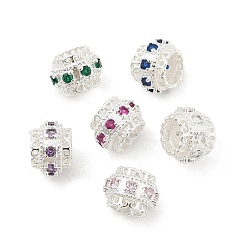 Платина Латунные микро проложить Цирконий Европейский бисером, бусины с большим отверстием, рондель, стойки покрытие, без кадмия и без свинца, долговечный, cmешанных цветов, платина, 10.5x7.5~8 мм, отверстие : 5.3 мм