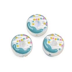 Темный Голубой УФ-покрытие прозрачных стеклянных бусин, радужный, плоско-круглые, с эмалью, темные голубые, 15x8.5 мм, отверстие : 1.2 мм