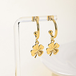 Настоящее золото 18K Серьги-гвоздики с клевером из нержавеющей стали, реальный 18 k позолоченный, 36x13 мм