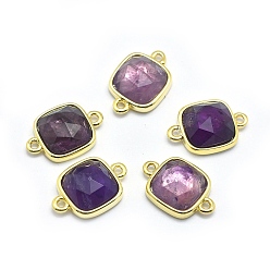 Аметист Соединители звеньев натурального аметиста, с фурнитурой латунной золотого тона, квадратный, граненые, 16x11x5 мм, отверстие : 1.2 мм