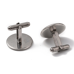 Antique Silver 304 Stainless Steel Cuff Buttons, Cufflink Findings for Apparel Accessories, Antique Silver, Tray: 20mm, 19x22x22mm