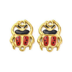 Настоящее золото 18K 304 подвески-соединители в виде божьей коровки из нержавеющей стали красного и черного цвета, ионное покрытие (ip), реальный 18 k позолоченный, 18.5x13.5x2.5 мм, отверстие : 1.5 мм