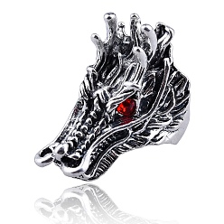 Dragon Alloy Adjustable Rings, with Siam Rhinestone, Dragon, Wide: 20~45mm