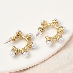 Настоящее золото 18K 304 Серьги-гвоздики из нержавеющей стали с искусственным жемчугом в форме буквы С, ионное покрытие (ip), реальный 18 k позолоченный, 23.5x28.5x6 мм