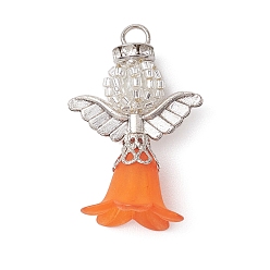 Оранжевый Бисер из сплава и стекла, с подвесками-цветками из прозрачного матового акрила, угол, оранжевые, 36x24x18 мм, отверстие : 4x3 мм