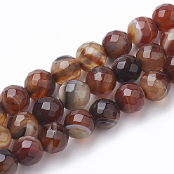 Сиена Натуральные полосатые агатовые / полосатые агатовые бусинки, окрашенные, граненые, круглые, цвет охры, 6 мм, отверстие : 1 мм, около 62 шт / нитка, 15.3 дюйм