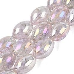 Misty Rose Handmade Lampwork Beads Strands, Oval, Rainbow Color Plated, Misty Rose, 15~16.5x10~11mm, Hole: 0.7~1.2mm, about 25pcs/strand, 14.96~15.16 inch(38~38.5cm)