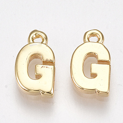 Letter G Brass Charms, Letter, Nickel Free, Real 18K Gold Plated, Letter.G, 8.5x5x1.5mm, Hole: 0.8mm