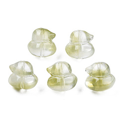 Gelb-grün Transparente sprühlackierte Glasperlen, Ente, gelb-grün, 11.5x12x10.5 mm, Bohrung: 1 mm