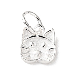 Серебро Изящные серебряные подвески в форме кошки с соединительными кольцами, серебряные, 8.5x7.5x1.5 мм, отверстие : 4 мм