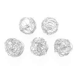 Stainless Steel Color Non-Tarnish 304 Stainless Steel Beads, Wire Wrapped, Hollow, Round, Stainless Steel Color, 15.5~17mm