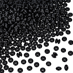 Черный 500шт. окрашенных бусин из натурального букового дерева, рондель, чёрные, 12x6 мм, отверстие : 3~4 мм