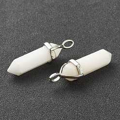 White Jade Natural White Jade Pendants, with Platinum Tone Brass Findings, Bullet, 39.5x12x11.5mm, Hole: 4.5x2.8mm