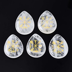 Хрусталь Природного кварца хрустальных подвесок, подвески из горного хрусталя, слеза с северным языческим узором, 32~33.5x25~26x6.5~7.5 мм, отверстие : 2 мм, 6 шт / пакет