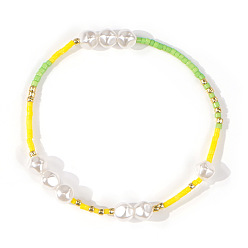 Желтый Летние браслеты ручной работы из стеклянных бусин для женщин, с имитацией жемчуга, желтые, внутренний диаметр: 6-1/2 дюйм (16.5 см)