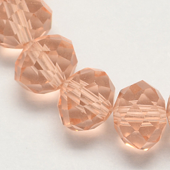 Dark Salmon Handmade Glass Beads, Faceted Rondelle, Dark Salmon, 10x7mm, Hole: 1mm, about 70~72pcs/strand