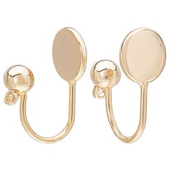 Настоящее золото 18K 12шт. латунная фурнитура для сережек-манжет, круглая плоская серьга в оправе, с вертикальной петлей, реальный 18 k позолоченный, 14x7 мм, отверстие : 1 мм