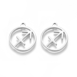 Sagittaire Pendentifs en acier inoxydable anti-ternissement, polissage manuel, bague avec douze constellations, couleur inox, Sagittaire, 201mm, Trou: 18x16x1.5mm