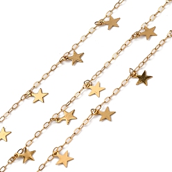 Настоящее золото 18K 304 кабельные цепи из нержавеющей стали, ионное покрытие (ip), с катушкой, пайки, со звездой прелести, реальный 18 k позолоченный, 3x2x0.1 мм