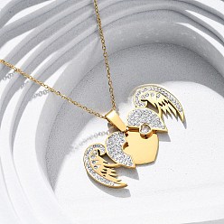 Золотой 304 ожерелья из нержавеющей стали, полимерной глины, хрустальных стразов, открывающиеся, для женщин, сердце с крыла, ионное покрытие (ip), золотые, 18.11 дюйм (46 см)