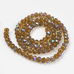 Dark Goldenrod Electroplate Glass Beads Strands, Half Rainbow Plated, Faceted, Rondelle, Dark Goldenrod, 4x3mm, Hole: 0.4mm, about 123~127pcs/strand, 16.5~16.9 inch(42~43cm)