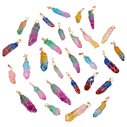 Настоящее золото 18K 30 шт. подвески из натурального окрашенного кварца с острыми концами, с экологически чистой медной проволокой, два тона, форма пули, разноцветные, реальный 18 k позолоченный, 31~50x6~12x5~12 мм, отверстие : 4~4.5 мм