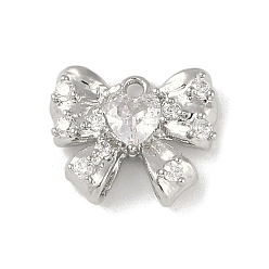 Платина Латунные микропаве прозрачные кубические циркониевые подвески, без кадмия, без никеля и без свинца, бантом, платина, 10x12x4 мм, отверстие : 1 мм