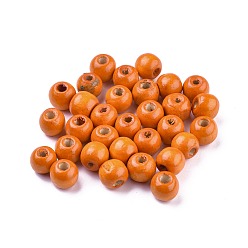 Dark Orange Dyed Natural Wood Beads, Round, Lead Free, Dark Orange, 10x9mm, Hole: 3mm, about 3000pcs/1000g