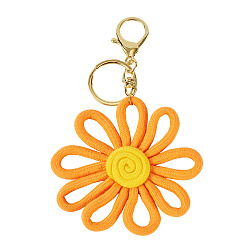 Оранжевый Брелоки из полиэстера с цветами, с застежкой из сплава и железными кольцами, золотые, оранжевые, 150 мм