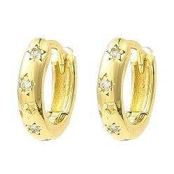 Real 18K Gold Plated Star Brass Hoop Earrings, with Clear Cubic Zirconia, Long-Lasting Plated, Lead Free & Cadmium Free, Real 18K Gold Plated, 13x3.5mm