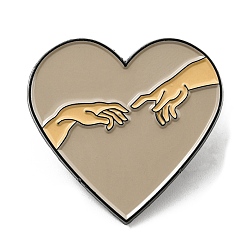 Dark Khaki Heart with Hand Enamel Pin, Electrophoresis Black Alloy Brooch for Backpack Clothes, Dark Khaki, 28.5x30x1.6mm