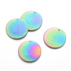 Rainbow Color Ионное покрытие (ip) 304 подвески из нержавеющей стали, пустая бирка для штамповки с зеркальной полировкой, плоско-круглые, Радуга цветов, 25x1 мм, отверстие : 1.4 мм