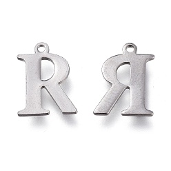 Letter R 304 Stainless Steel Charms, Laser Cut, Alphabet, Stainless Steel Color, Letter.R, 12x9x0.8mm, Hole: 1mm