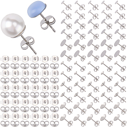 Нержавеющая Сталь Цвет 304 Выводы серьги из нержавеющей стали шпилька, с 304 гайками из нержавеющей стали, плоско-круглые, цвет нержавеющей стали, лоток : 3 мм, 13x4 мм, штифты : 0.7 мм