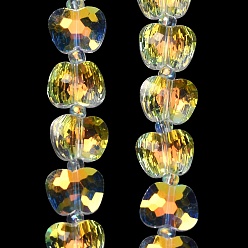 Золотистый Гальванизируйте прозрачные стеклянные бусины, яблоко, граненые, с половиным покрытием, золотые, 7x10x5 мм, отверстие : 0.9 мм, около 49~50 шт / нитка, 17.87~18.74'' (45.4~47.6 см)