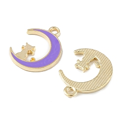 Сине-фиолетовый Подвески из эмали и сплава, золотой свет, луна с кошачьим шармом, синий фиолетовый, 19.5x14.5x1.5 мм, отверстие : 2 мм