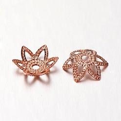 Розовое Золото 6-лепесток из латуни шарик крышки, без свинца, розовое золото , 7.5x2 мм, отверстие : 1 мм