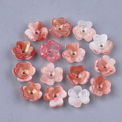 Dark Salmon Cellulose Acetate(Resin) Bead Caps, 3-Petal, Flower, Dark Salmon, 10.5~11x11.5~12x5mm, Hole: 1.2~1.4mm