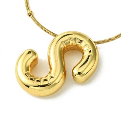 Letter S Ion Plating(IP) Initial Letter 304 Stainless Steel Pendant Necklaces, Real 18K Gold Plated, Letter S, 15.91 inch(40.4cm), pendant: 23.5x15mm