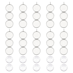 Нержавеющая Сталь Цвет 20шт 304 подвеска из нержавеющей стали с кабошоном, чашки безель с краями, три плоских круглых подвески со стеклянными кабошонами 60 шт., цвет нержавеющей стали, лоток : 11.5 мм, 45x13.5x1.8 мм, отверстие : 2 мм