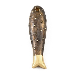 Coffee Brass Enamel Pendants, Fish Charms, Rack Plating, Long-Lasting Plated, Cadmium Free & Lead Free, Real 18K Gold Plated, Coffee, 40x11x5.5mm, Hole: 2mm