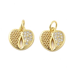 Настоящее золото 18K Латунные микро проложить кубического циркония подвески, сердце прелести, без свинца и без кадмия, долговечный, стойки покрытие, с целью перехода в кольце, реальный 18 k позолоченный, 11.5x11.5x1.5 мм, отверстие : 3.5 мм