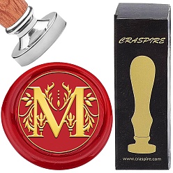 Letter M Наборы штампов для скрапбукинга своими руками, 1поликарбонатная латунная восковая печать с серебряным покрытием и 1поликарбонатной деревянной ручкой, Буква М, штамп: 25x15 мм