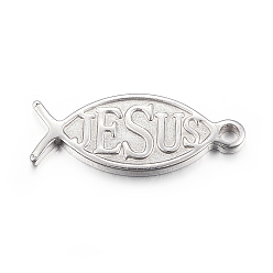Stainless Steel Color Non-Tarnish 304 Stainless Steel Pendants, For Easter, Ichthys with Word Jesus, Stainless Steel Color, 26.5x11x2mm, Hole: 2.5mm