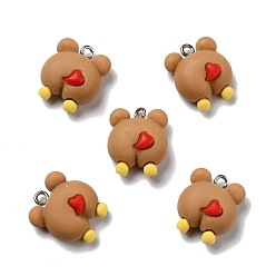 Camel Opaque Resin Pendants, with Platinum Tone Iron Loops, Bear Butt, Camel, 18.5x15.5x9mm, Hole: 2mm