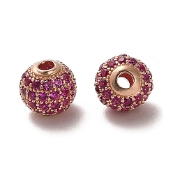 Pourpre 925 perles de zircone cubique micro-pavées en argent sterling, ronde, or rose, fuchsia, 8x7.5mm, Trou: 2.2mm