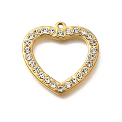Настоящее золото 18K 304 подвески из нержавеющей стали, со стразами, ионное покрытие (ip), сердце, реальный 18 k позолоченный, 24.5x24.5x2.5 мм, отверстие : 1.6 мм
